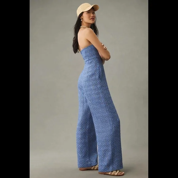 Anthropologie Textured Blue Strapless Jumpsuit - Picture 4 of 16
